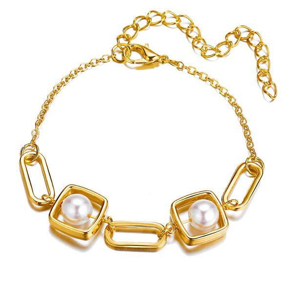 

bracelet femme geometric metal inlaid pearl bracelet creative retro simple temperament in charm bracelets for women wholesale, Golden;silver