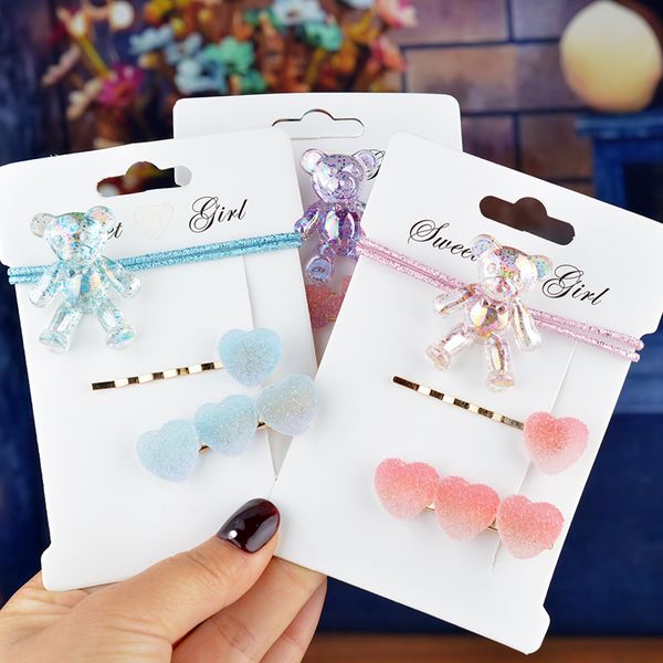

new 1set girls cute elastic hair bands hairpins star hair pins clips rubber band ponytail holder fashion accessorie, Slivery;white
