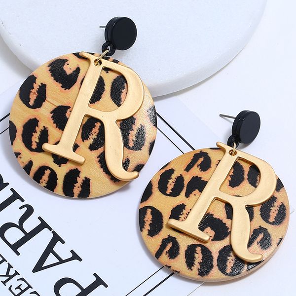 

wholesale-fashionable hollow-out trend letter earrings with leopard earrings in european and american geometry, Golden