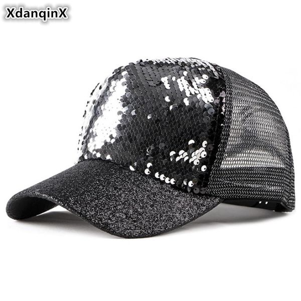 

xdanqinx lady's hip hop hat 2019 summer new fashion mesh cap breathable baseball caps for women novelty sports cap snapback, Blue;gray