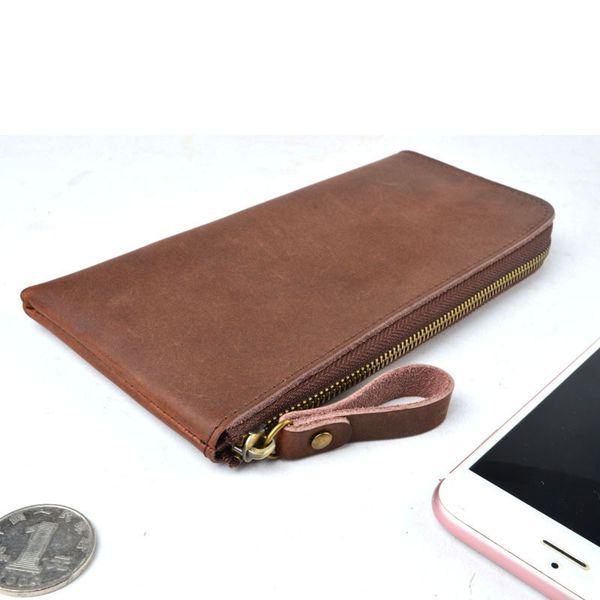 

designer wallet purse handmade leather wallet genuine simple long seven characters zipper purse wave wallet phone bag, Red;black