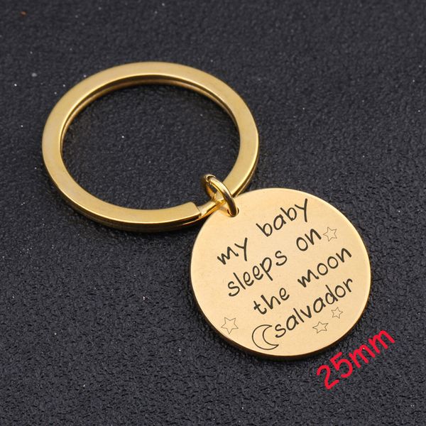 

round keychain engraved my baby sleeps on the moon salvador baby loss key ring for parents commemorate key fobs tag, Silver