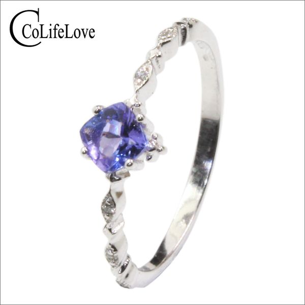 

100% real tanzanite engagement ring 4mm vs tanzanite silver ring 925 silver for woman, Golden;silver