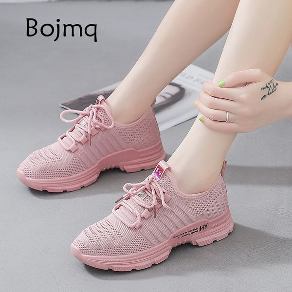 

bojmq ladies sneakers 2020 new arrive walking shoes for women outdoor pretty jogging sport shoes comfort stable trainers cheap, Black