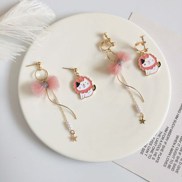 

10 pair / lot fashion jewelry accessories metal enamel cat bow knot earring, Silver