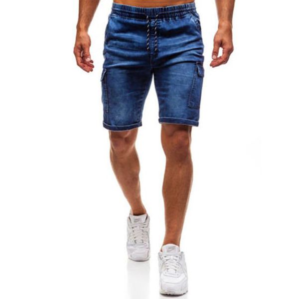 

casual summer shorts men cotton knee length solid shorts regular mid waist casual men drawstring masculina male clothing, Blue