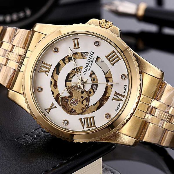 

fashion gold hollow roman scale diamond business watches silver stainless steel belt waterproof men's automatic mechanical watch, Slivery;brown