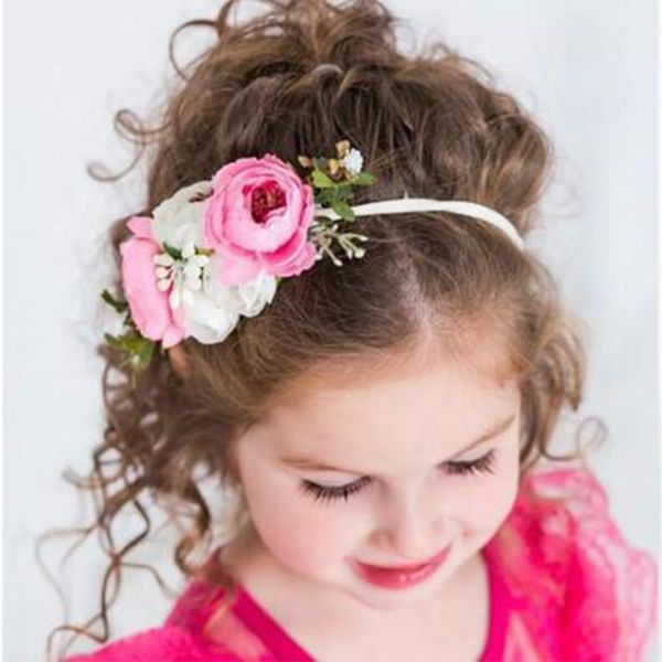 

cn hair accessories flower headband for children girls floral hair ties wedding party birthday princess band headdress, Slivery;white