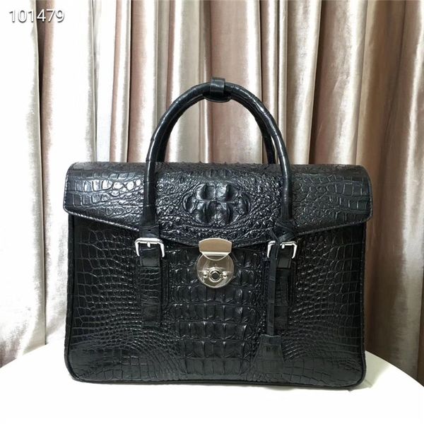 

authentic alligator skin lock closure businessmen briefcase large handle handbag genuine crocodile leather male lapbag