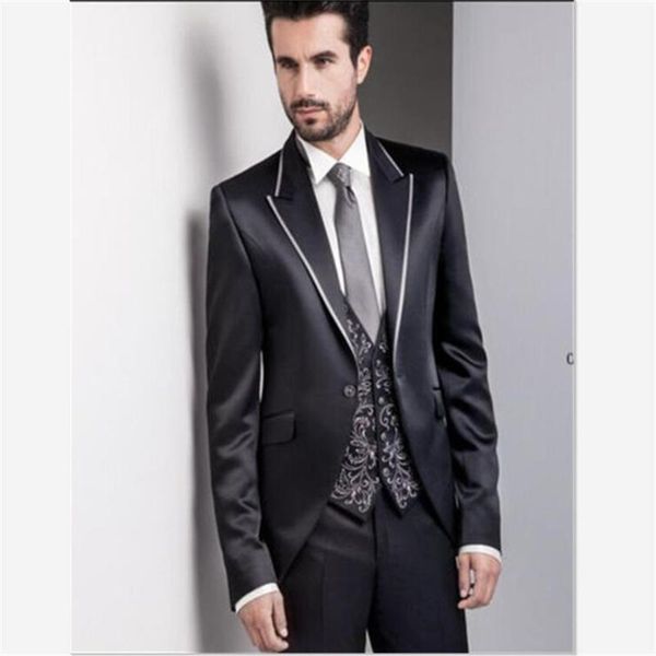 

new elegant male suit black wedding tuxedos bridegroom new lapel formal prom costume homme men's suits 3-piece (jacket+pants+vest) traj, White;black