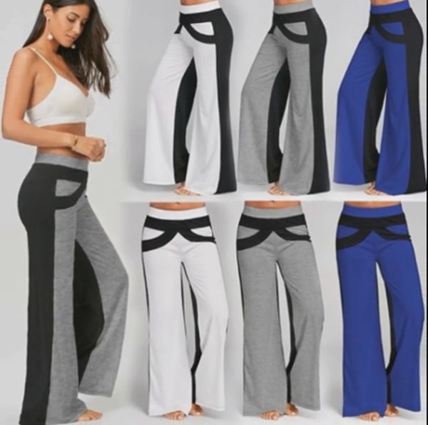 

summer loose yoga pants women gym running fitness pants colorblock breathable flexible sports pants stitching long trousers, Black;white