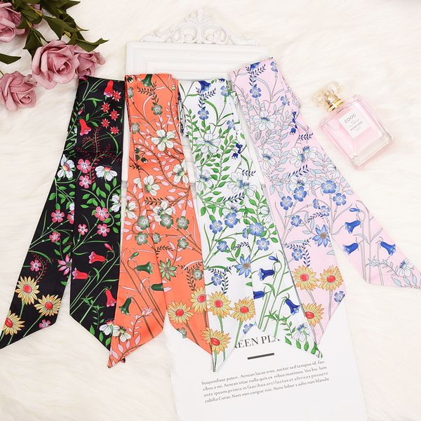 

women fashion slender department wrap tie bag handle silk scarf small ribbon decoration scarf bag belt lady scarf, Blue;gray