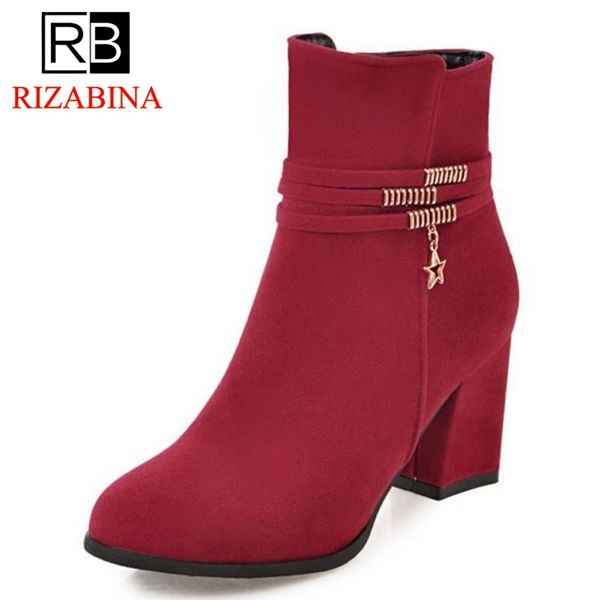

rizabina size 32-43 4 color women ankle boots concise round toe zipper high heel boots winter warm fashion shoes women footwear, Black