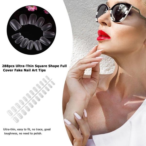 

288pcs ultra-thin square shape full cover fake nail art tips uv gel polish diy nail art jewelry manicure tools, Red;gold
