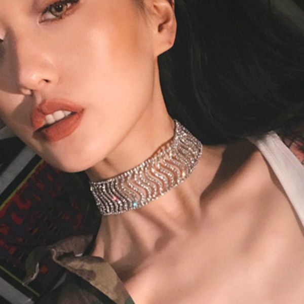 

women necklaces full shining crystal rhinestone choker necklace wedding jewelry chic trendy, Silver