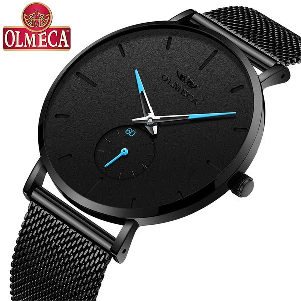 

olmeca fashion watch men mesh strap minimalist wristwatches for men quartz watch new brand casual male clock relojes para hombre, Slivery;brown