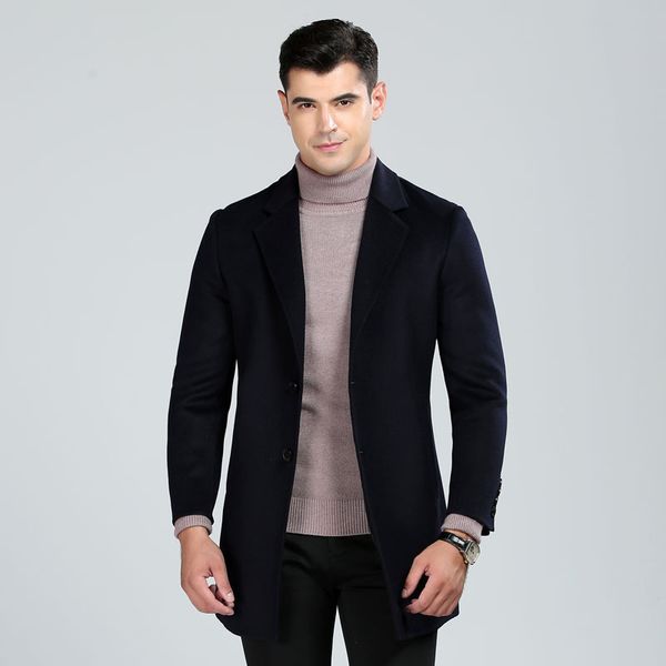 

hand made double face wool coats men 2019 new style fashion turn down collar solid color casual woolen outerwear, Black