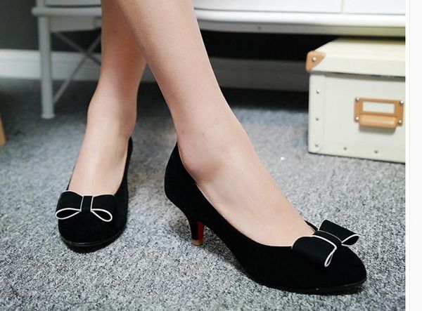

2020 spring and autumn with new style fashion high heel round head bowknot suede women's shoes@mqwbh746, Black