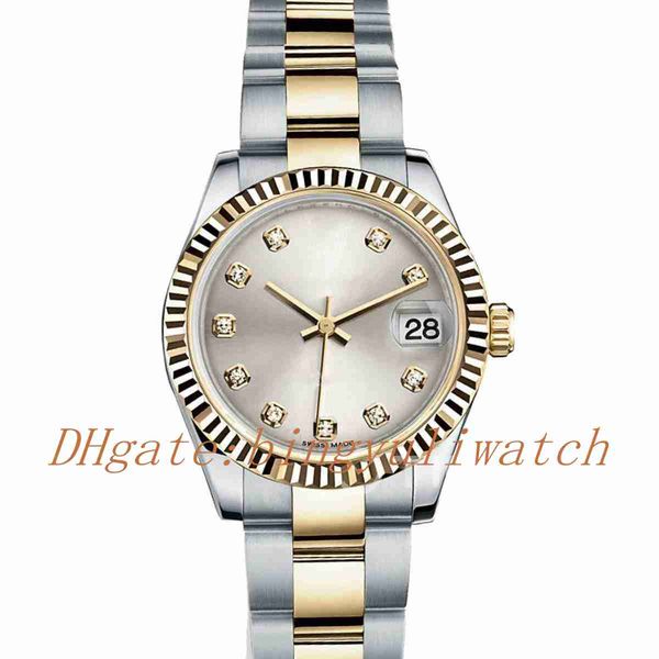 

super factory date just 178273 31mm stainless steel two tone yg edition silver dial diamond marker two tone a.2836 original box, Slivery;brown