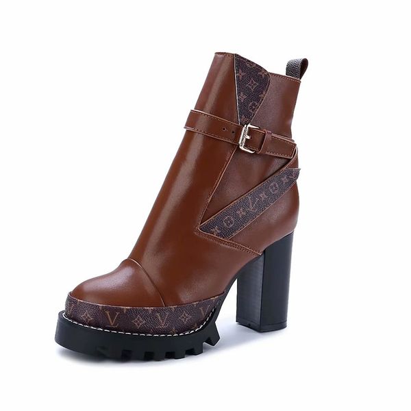 

boots women 2019 autumn martin boots female british wind high heels autumn and winter boots thick with leather shoes fashion wild, Black