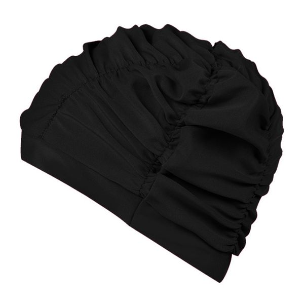 

pool elastic travel women men flexible cloth ear protection soft lightweight beach bright color pleated quick dry swimming cap