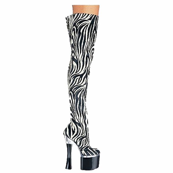 

platform thigh long boots women shoes 18cm high heels zebra pattern fashion over knee fenty beauty ladies boots big size 46, Black
