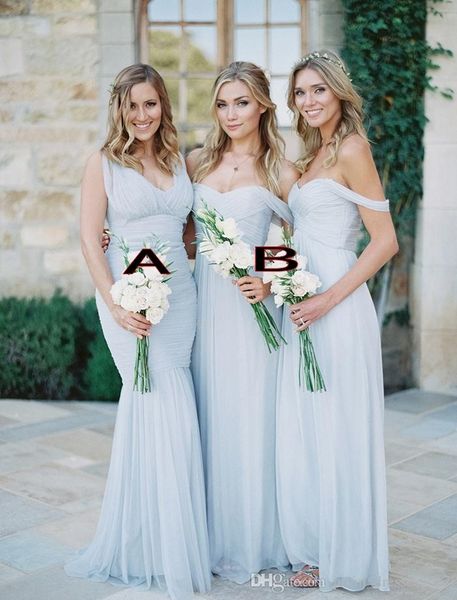 

gorgeous draped sky blue off-shoulder beach boho long bridesmaid dresses bohemian wedding prom guest bridesmaids gown cheap, White;pink
