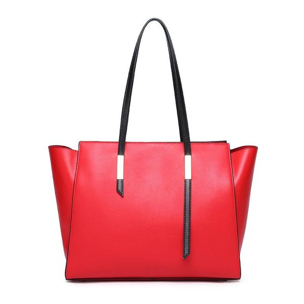 

red bucket bag ladies leather diagonal shoulder large shopping bag european and american retro large capacity portable tote bag 1022