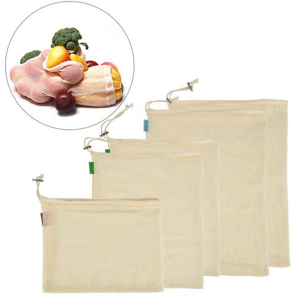 

reusable cotton mesh grocery shopping produce bags eco-friendly polyester fruit vegetable bags hand totes home storage bag 588