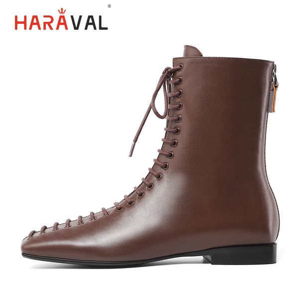 

haraval ladies short tube zip ankle boots square head low heel casual shoes fashion boots black brown 2019 winter b249