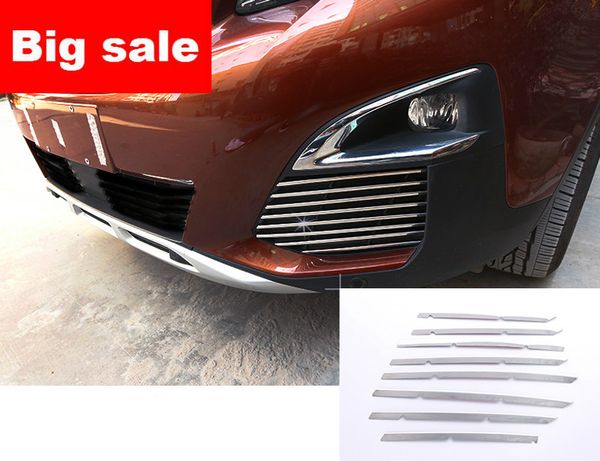 

16pcs/set stainless front fog light below grille grill strip trim for peugeot 3008 gt 2016 2017 2018 car styling