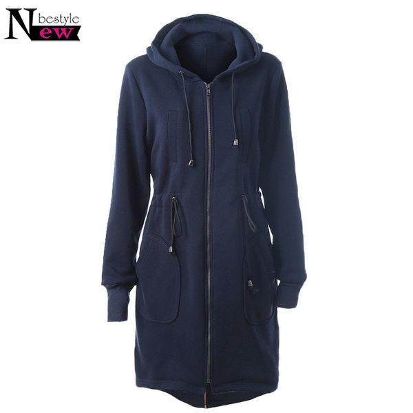 

newle long hooded sweatshirts hoodies women with pockets zipper hoodies jackets feminine solid drawstring outerwear moletom, Black