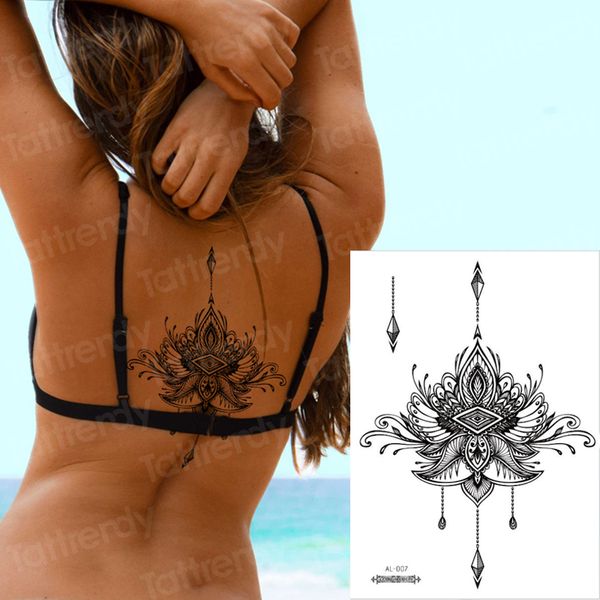 

mehndi stickers henna mandala flower bird totem temporary tattoo sticker feather waterproof tattoo back body art fake tatoo lace