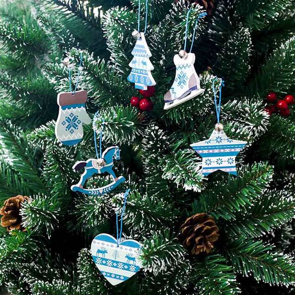 

christmas wooden pendants christmas tree painted wooden sign ornaments bells hanging ornaments