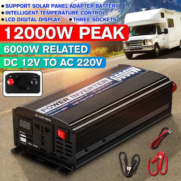 

dual usb 12000w dc 12v to ac 220v car power inverter charger converter adapter dc 12 to ac 220 modified sine wave transfomer