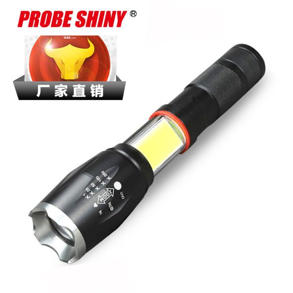 

heat sell new pattern led flexible zoom t6 hide type cob light flashlight tail strong magnetism charge led flashlight