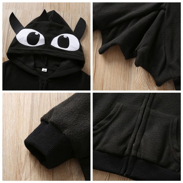 

ребенок хэллоуин одежда осень мультфильм печать bat капюшон куртка девушка мальчик хлопок косплей одежда, Black