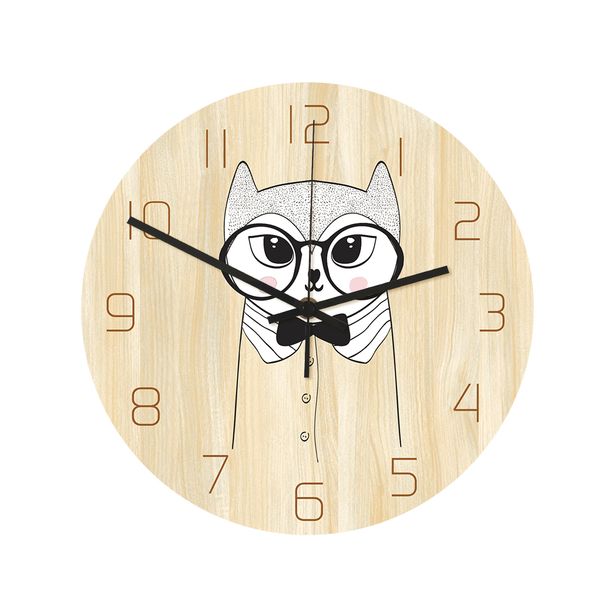 

mori animal cartoon wall clock acrylic wood color printing clock living room decoration mute sweep