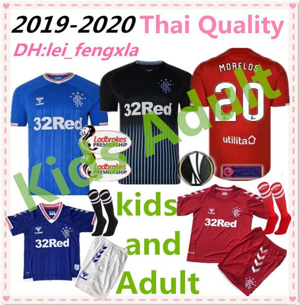 

2019 glasgow rangers fc black tavernier kids soccer jerseys 19 20 glasgow rangers lafferty murphy 2020 third red football shirt jersey kits