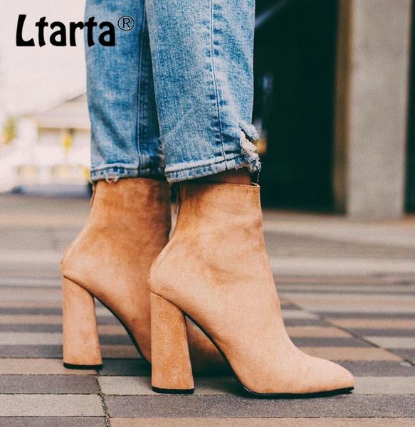 

ltarta shoes woman style quick selling large size boots tip high heel thick heel fashion women's boots knight zl-930-3, Black