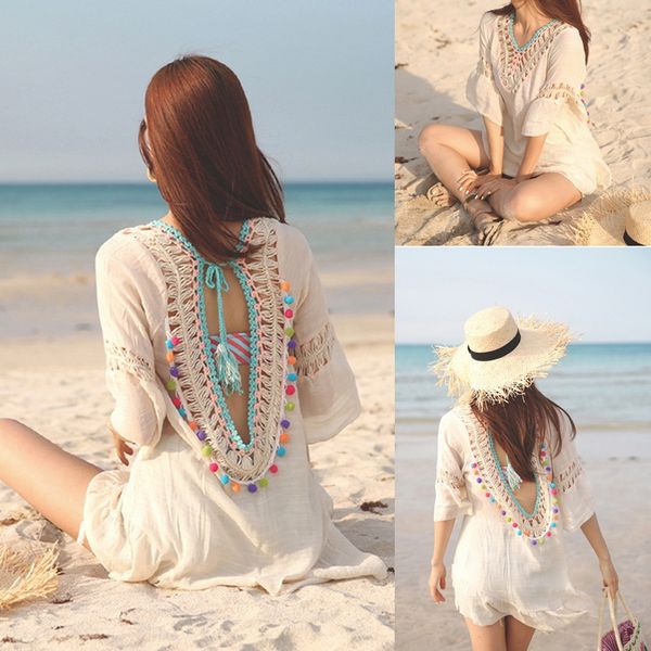 

x1x3e женский приморский отдых пляжное платье солнцезащитный крем одежда пляжная юбка полые бикини блузка ручной работы спинки перспектива с, White;black