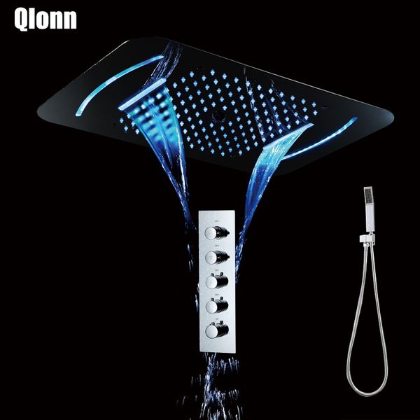 

квадратная хромированная нержавеющая сталь 304 термостатические латунные смесители для душа дождь водопад туман 580*380 мм потолочный душ ко