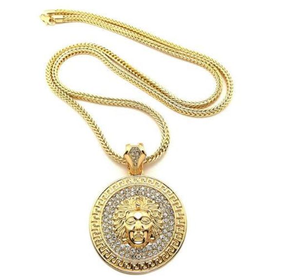 

mens hip hop long necklace jewelry gold slver chains medusa avatar iced out necklace diamond pece pendant designer necklaces women men 2pcs, Silver
