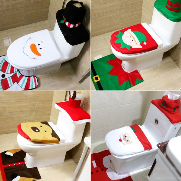 

new year christmas decoration for home toilet 3pcs/lot seat cover & rug bathroom santa claus natal christmas ornament accessorie