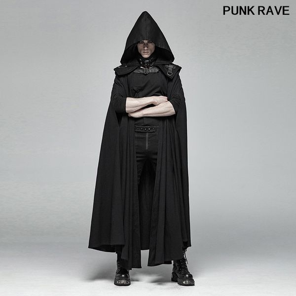 

gothic big hem handsome keep warm men cloak outcoat punk black detachable hat mysterious coats long jacket punk rave wy-1008dpm