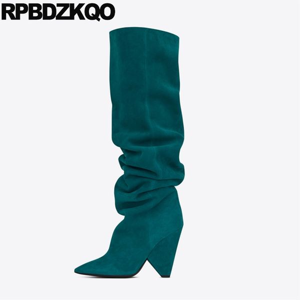 

extreme chunky thigh high boots for plus size women over the knee pointed toe heel wide calf big shoes green fetish crossdresser, Black