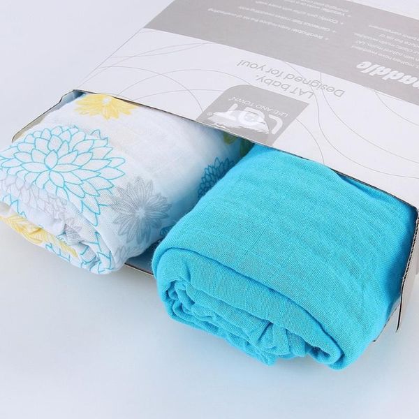 

lat baby 2pc/box muslin cotton swaddle wrap cartoon receiving blanket swaddling burp cloths stroller cover gift 47''*47'&#039