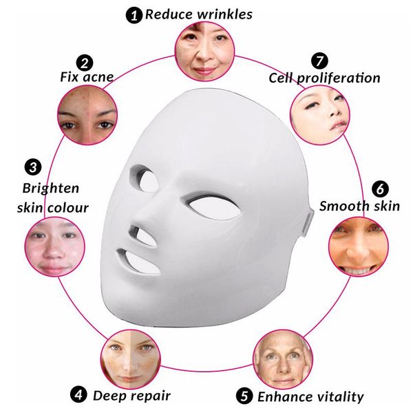 

korean skin rejuvenation anti acne wrinkle removal 7 color led pn beauty mask led light therapy massage facial care machine