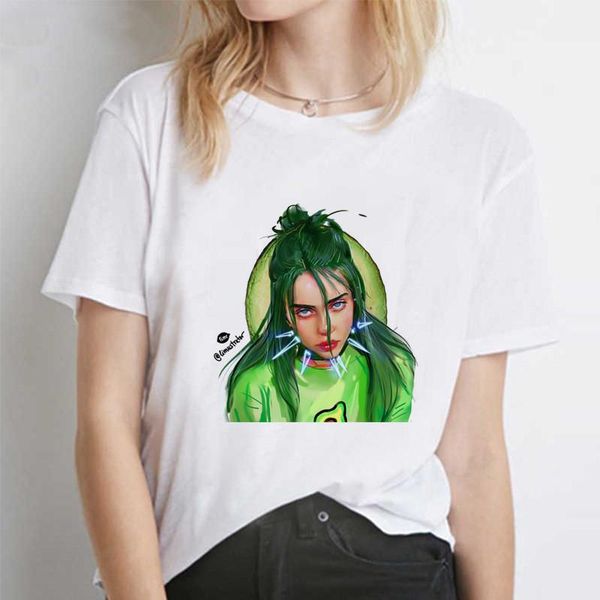 

summer printed short sleeved crew neck pullover tshirts fashion women tees billie eilish casual designer tshirts women, White