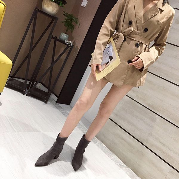 

2019 women ankle boots stretch sock boots plus size pointed toe autumn winter high heels female slip on lady shoes z11-69, Black